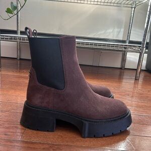 Coach Suede Chelsea Lug Ankle Boots in Burgundy and Black